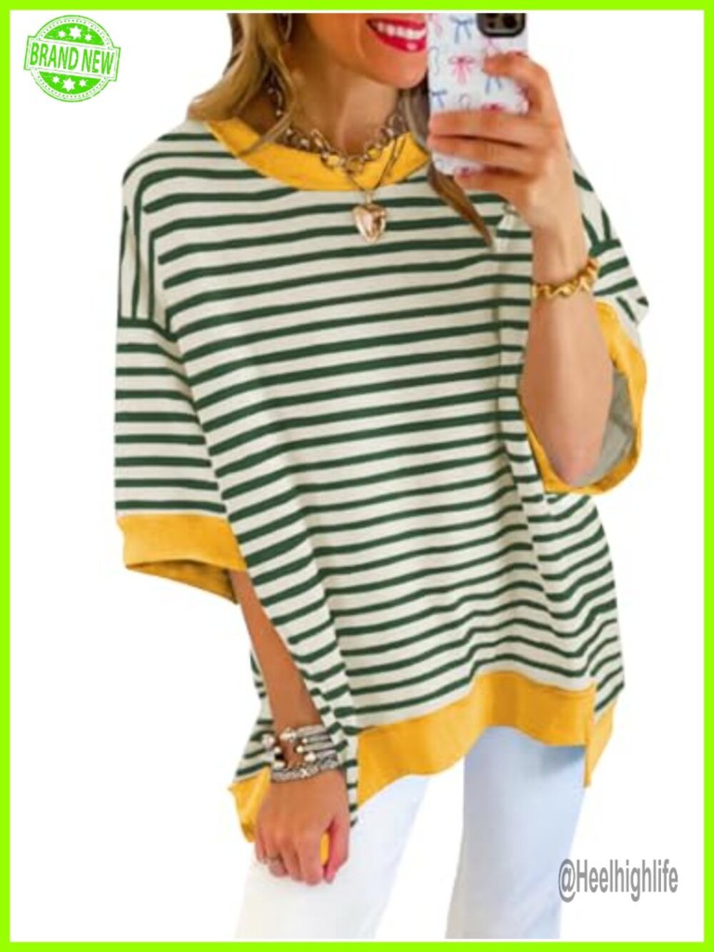 Women Oversized Striped Short Sleeve Crewneck Pullover Sweatshirt Loose Casual